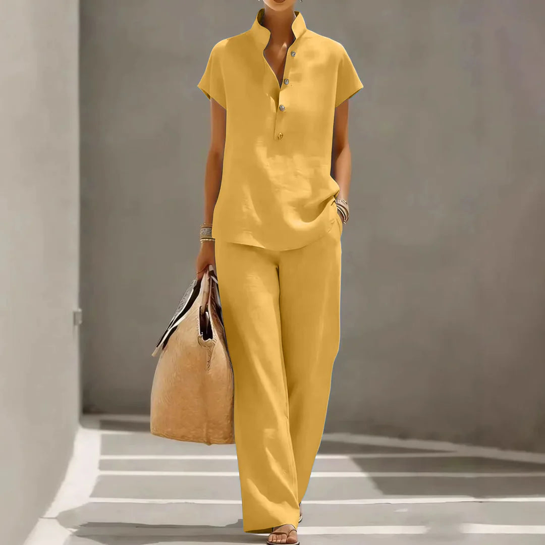 Sharon | Women's Wide Leg Button Front Two Piece Matching Set