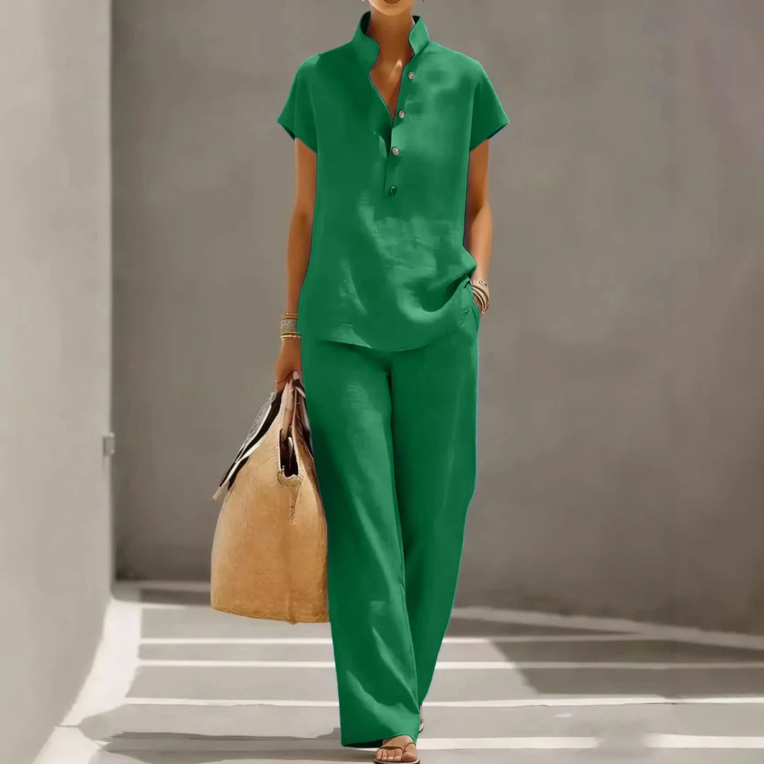 Sharon | Women's Wide Leg Button Front Two Piece Matching Set