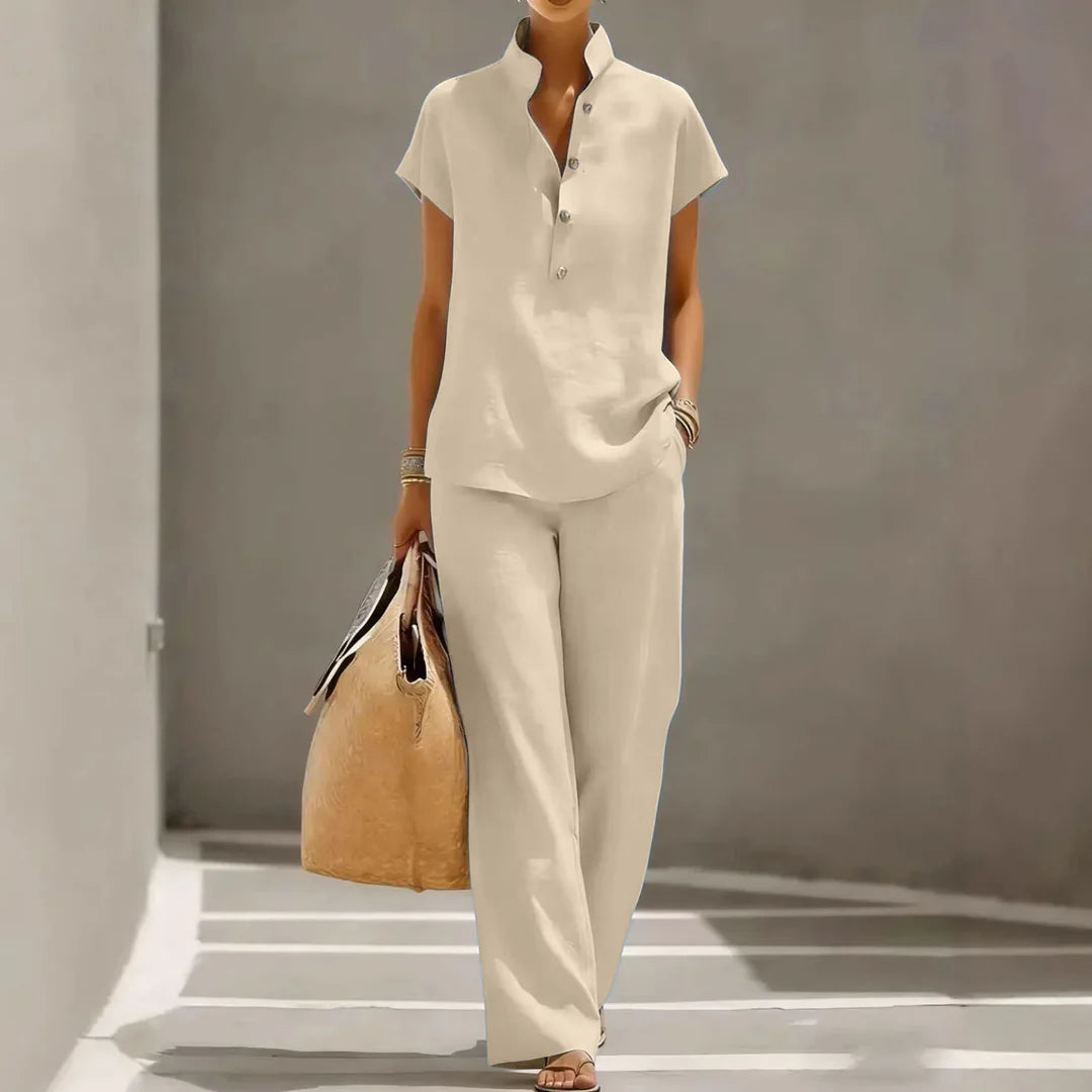 Sharon | Women's Wide Leg Button Front Two Piece Matching Set