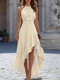 Sherrie | Women’s Halter Neck Asymmetric Ruffle Flowy Midi Dress