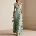 Sherry | Women’s V Neck Flutter Sleeve Ruffle Maxi Dress