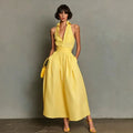 Shirley | Women’s Pocket Halter Neck Collared Flowy Midi Dress