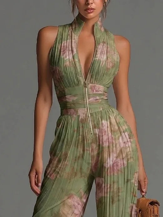 Sienna | Women’s Pleated Sleeveless Wide Leg Jumpsuit