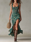 Simone | Women’s Floral Print High Slit Flowy Maxi Dress