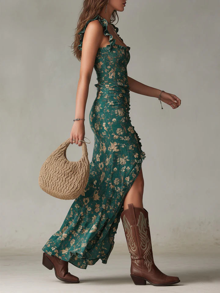 Simone | Women’s Floral Print High Slit Flowy Maxi Dress