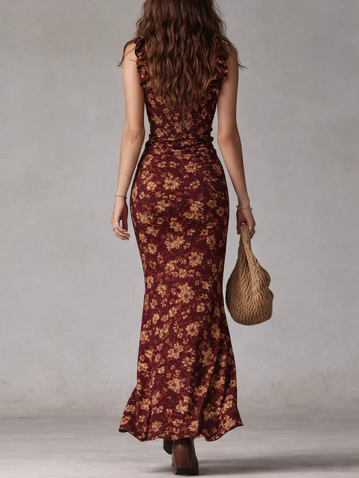 Simone | Women’s Floral Print High Slit Flowy Maxi Dress