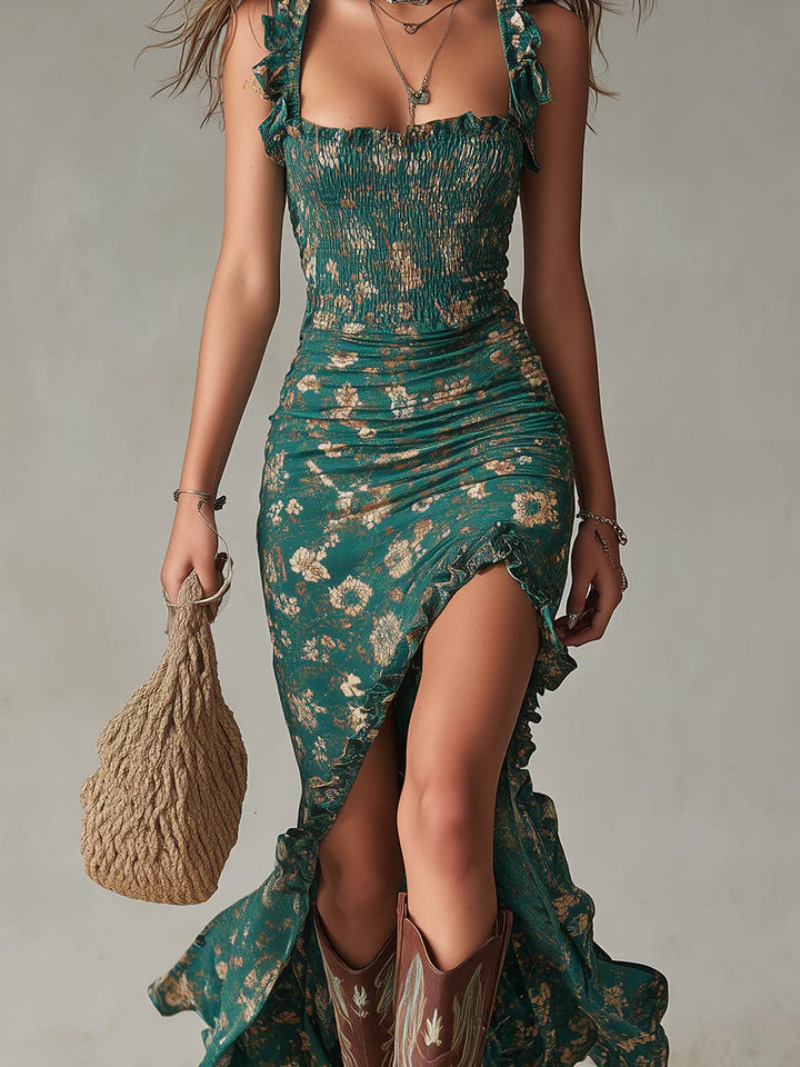 Simone | Women’s Floral Print High Slit Flowy Maxi Dress