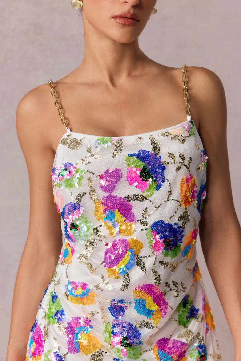 Sunny | Women’s Floral Sequin Backless Chain Strap Mini Dress