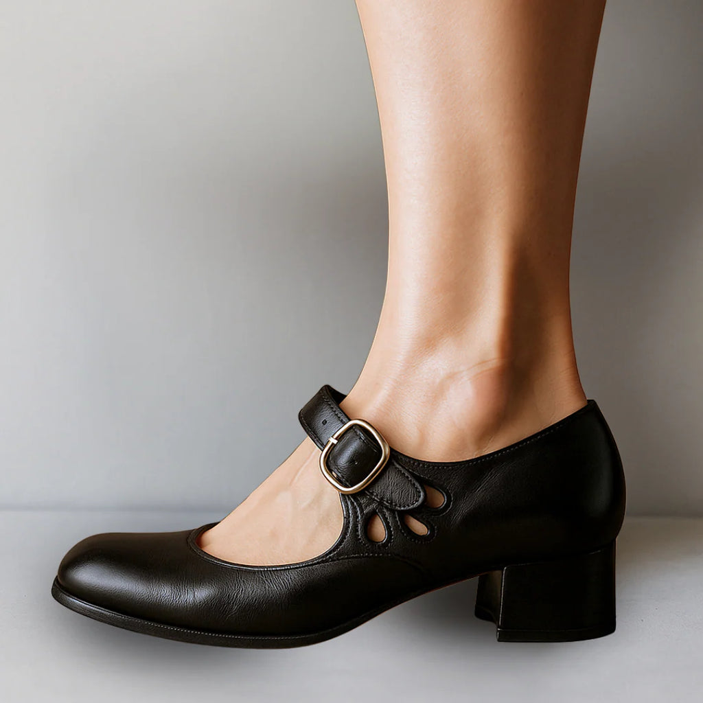 Susannah | Women’s Cut Out Block Heel Buckle Strap Shoes