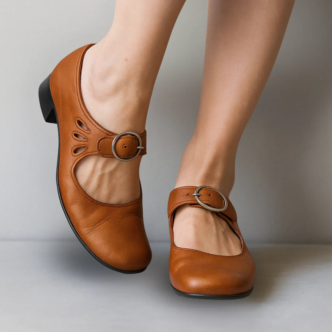 Susannah | Women’s Cut Out Block Heel Buckle Strap Shoes