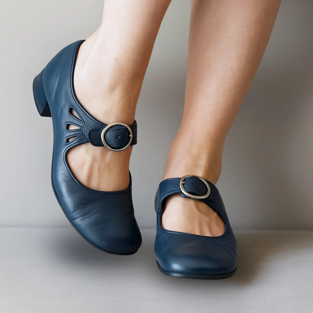 Susannah | Women’s Cut Out Block Heel Buckle Strap Shoes