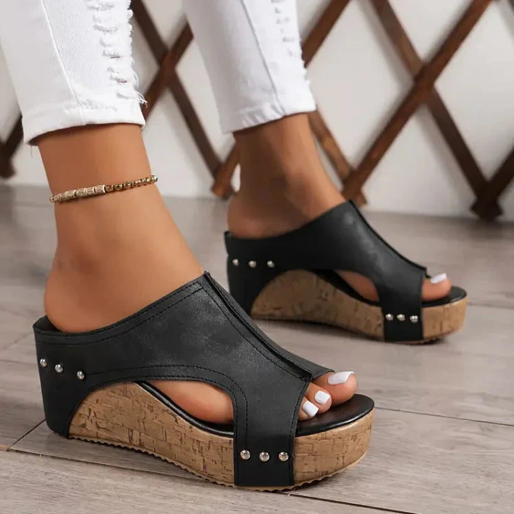 Susanne | Women’s Open Toe Slip On Platform Slides