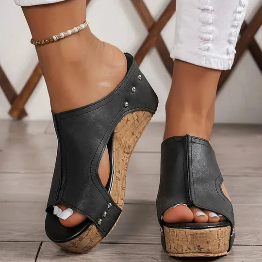 Susanne | Women’s Open Toe Slip On Platform Slides