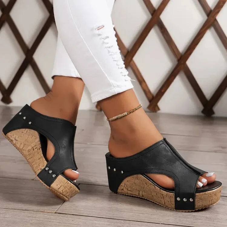 Susanne | Women’s Open Toe Slip On Platform Slides