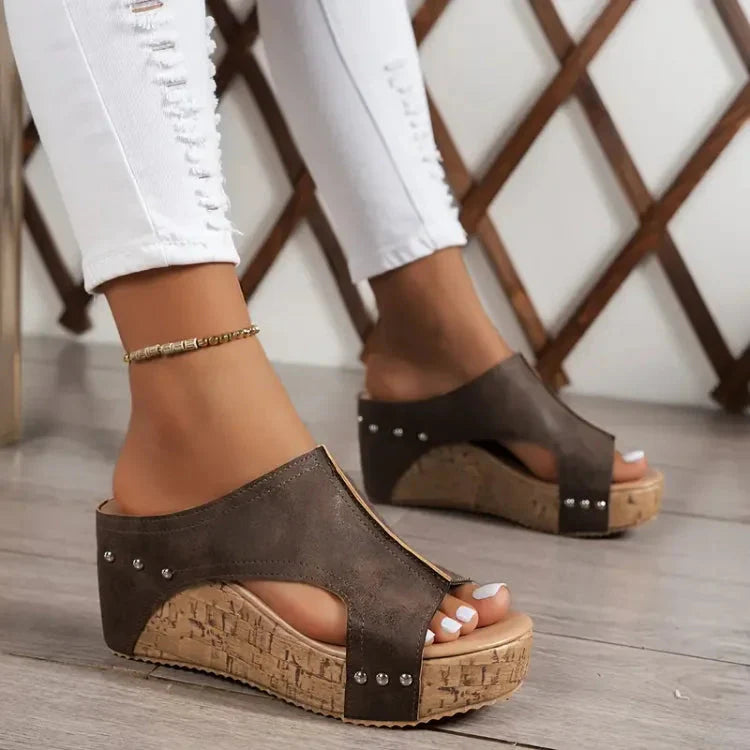 Susanne | Women’s Open Toe Slip On Platform Slides