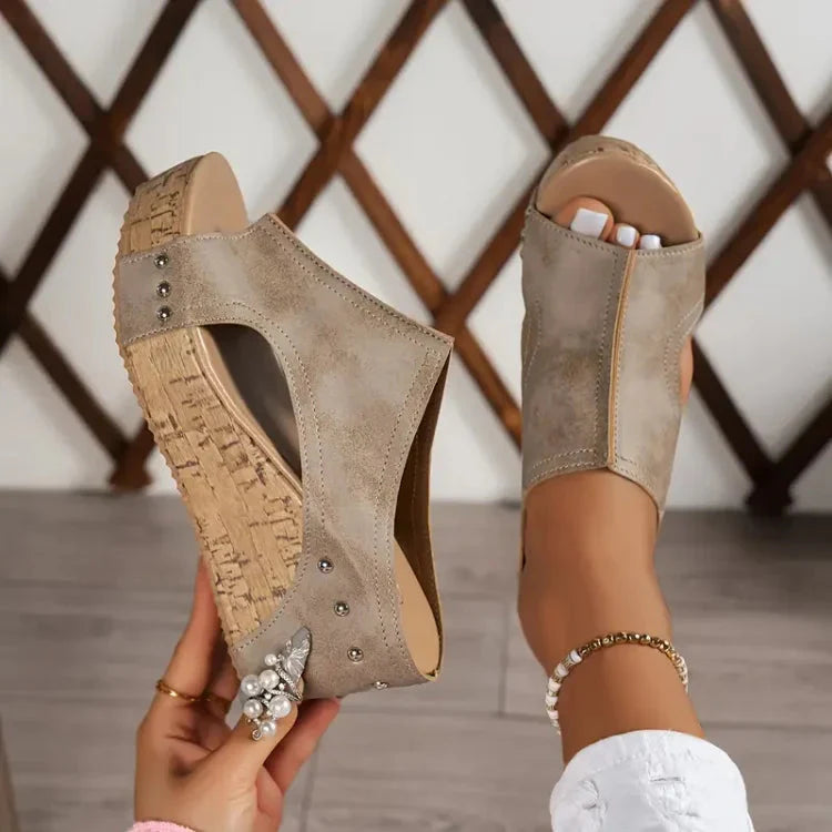 Susanne | Women’s Open Toe Slip On Platform Slides