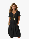 Tara | Women’s Scoop Neck Short Sleeve Pocket Knee Length Dress