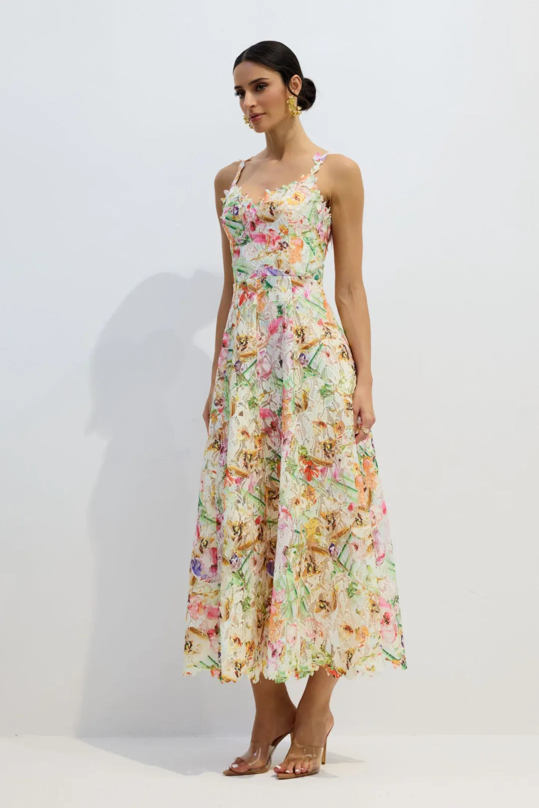 Tatum | Women’s Sweetheart Neck Floral Strappy Flowy Midi Dress