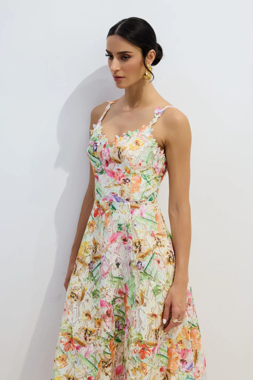 Tatum | Women’s Sweetheart Neck Floral Strappy Flowy Midi Dress
