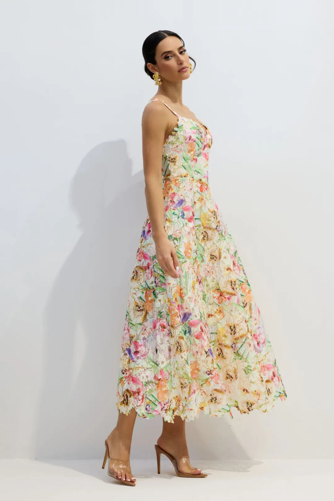 Tatum | Women’s Sweetheart Neck Floral Strappy Flowy Midi Dress