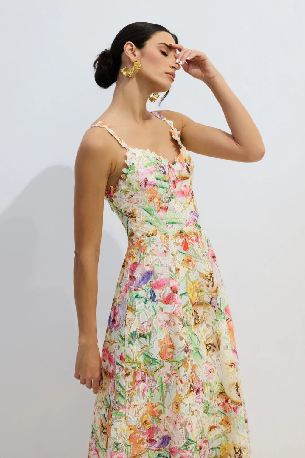Tatum | Women’s Sweetheart Neck Floral Strappy Flowy Midi Dress