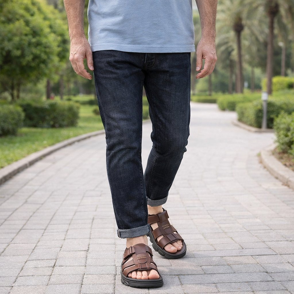 Thomas | Men's Round Toe Hook and Loop Strap Sandals