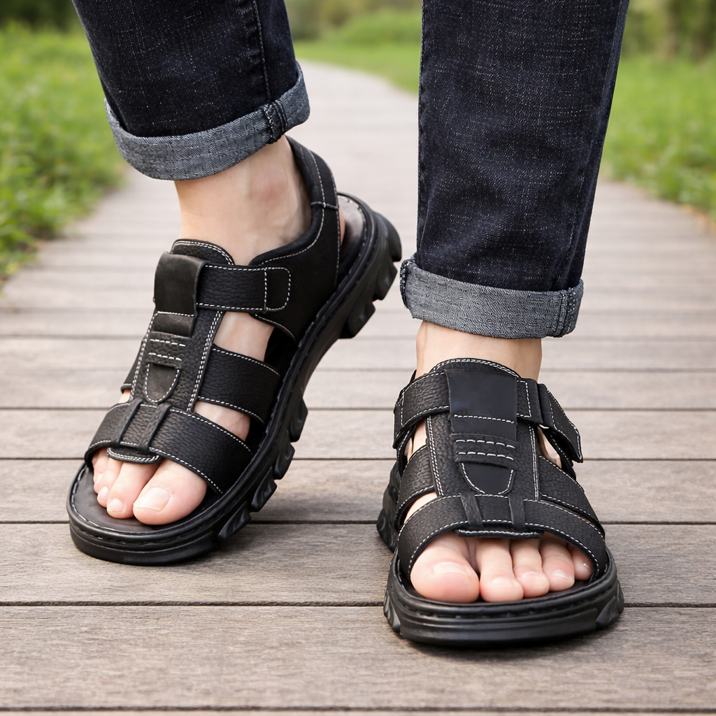 Thomas | Men's Round Toe Hook and Loop Strap Sandals