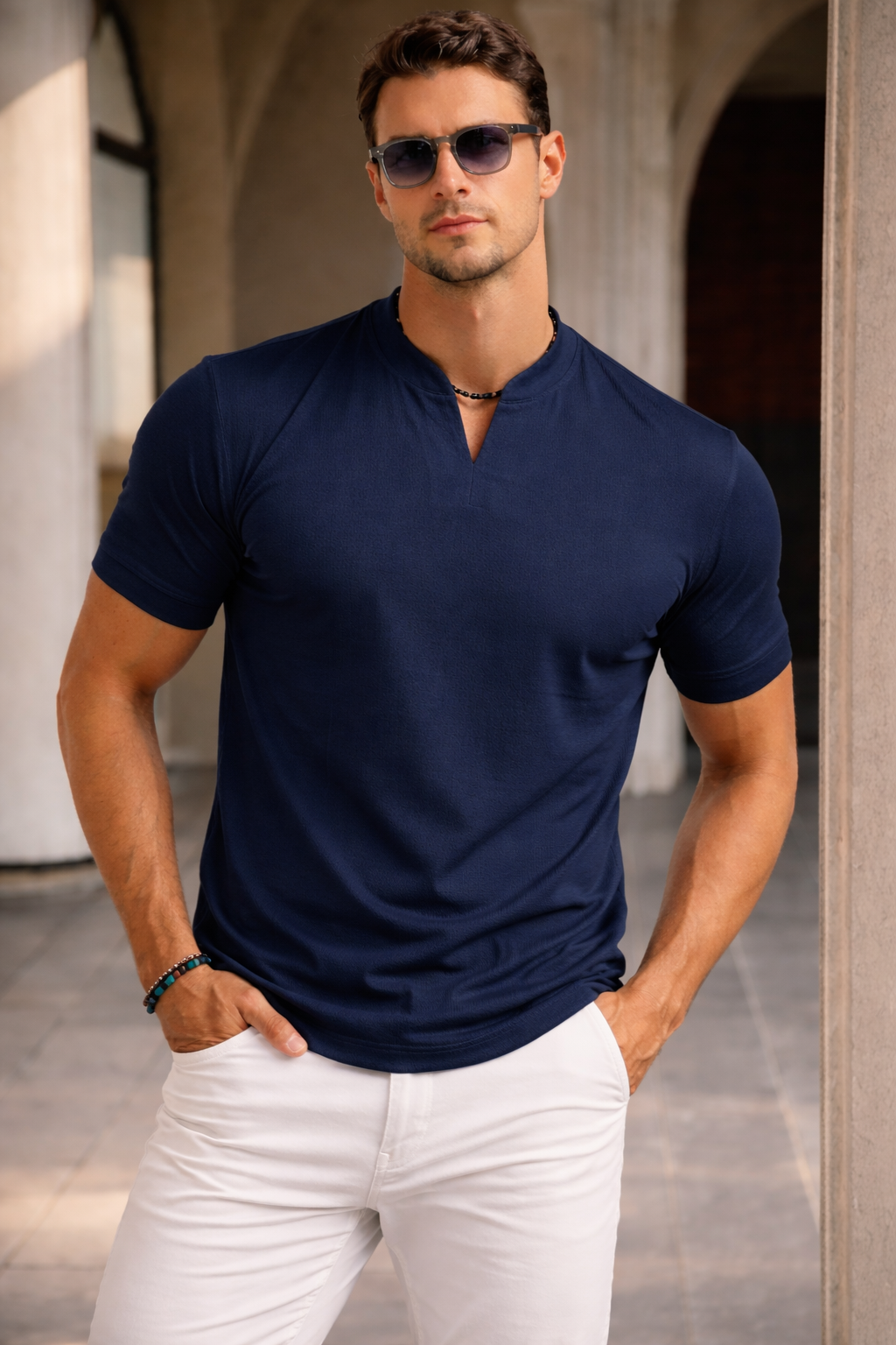 Thomas | Men’s Short Sleeve Notched V-Neck Summer Shirt