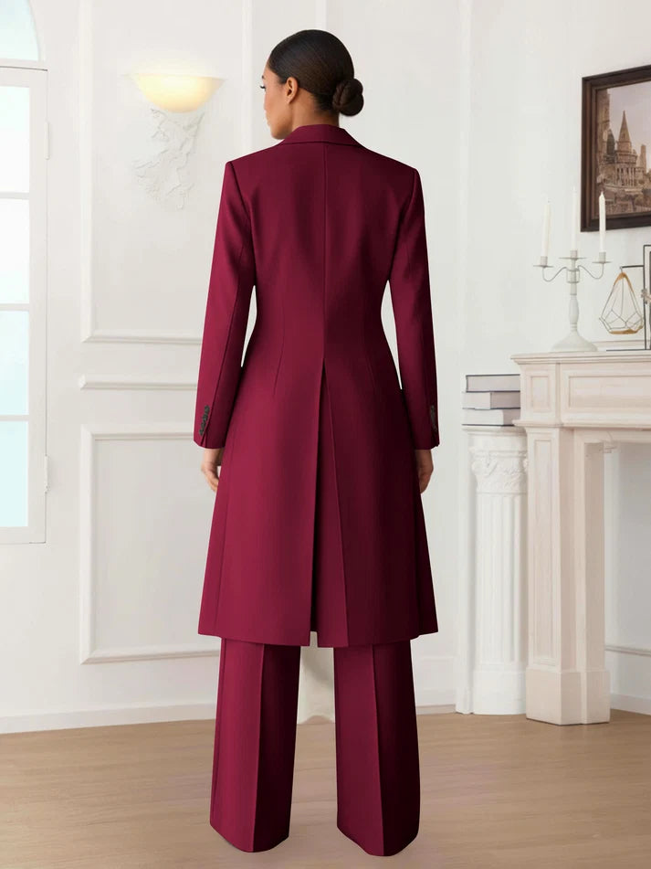 Tina | Women’s Peak Lapel Button Front Long Sleeve Three Piece Set