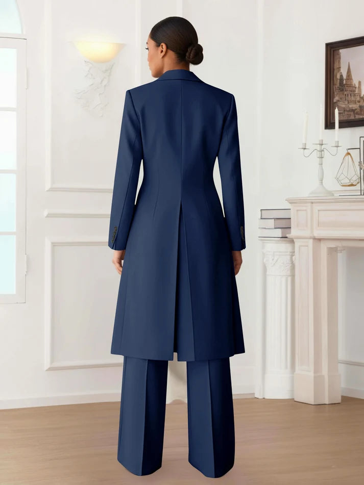 Tina | Women’s Peak Lapel Button Front Long Sleeve Three Piece Set