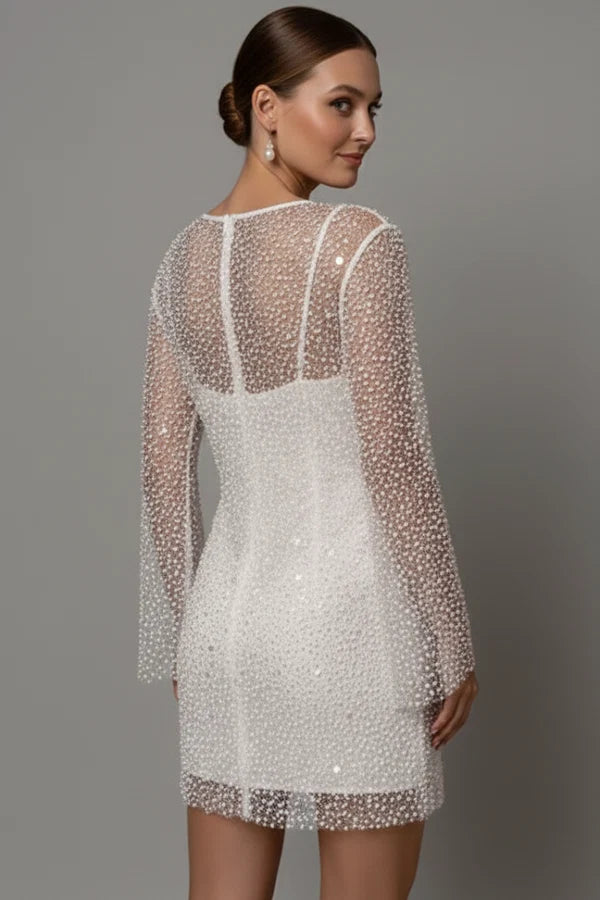 Tonia | Women’s Mesh Long Sleeve Glitter Grad Party Mini Dress
