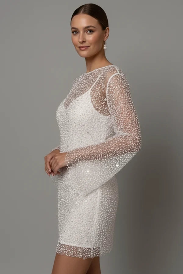 Tonia | Women’s Mesh Long Sleeve Glitter Grad Party Mini Dress