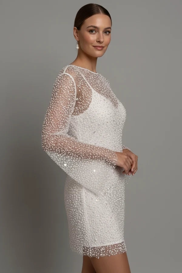 Tonia | Women’s Mesh Long Sleeve Glitter Grad Party Mini Dress