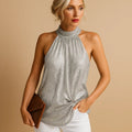 Tracy | Women’s Glitter Halter Neck Sleeveless Pleated Top
