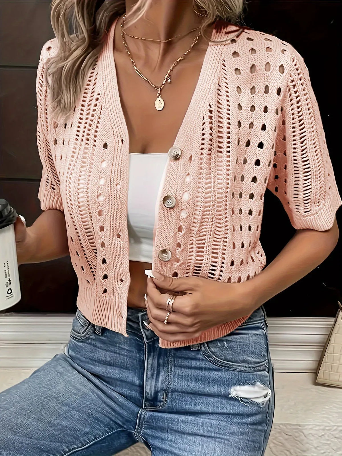 Tricia | Women’s Button Front Short Sleeve Knit Summer Cardigan