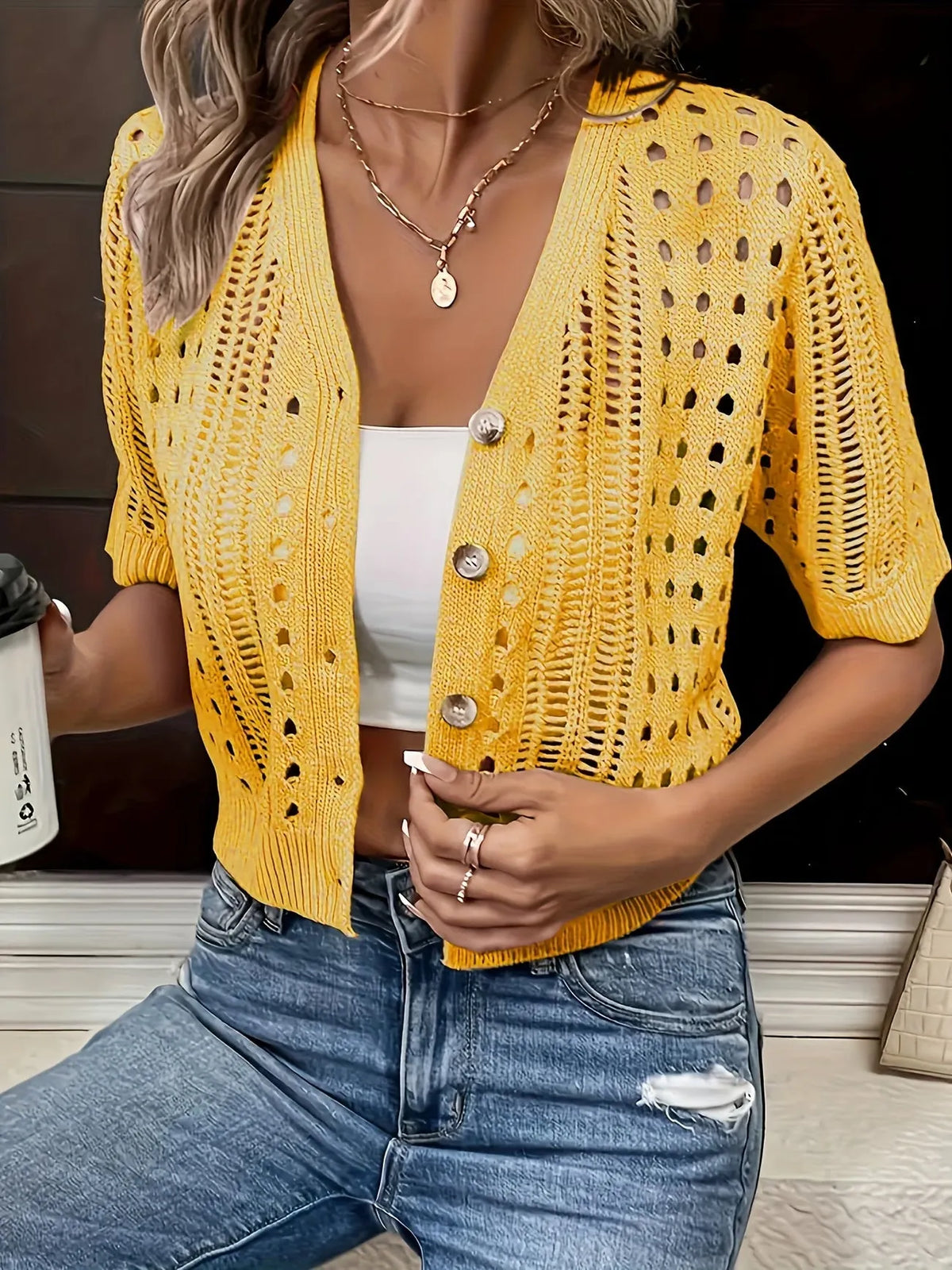 Tricia | Women’s Button Front Short Sleeve Knit Summer Cardigan