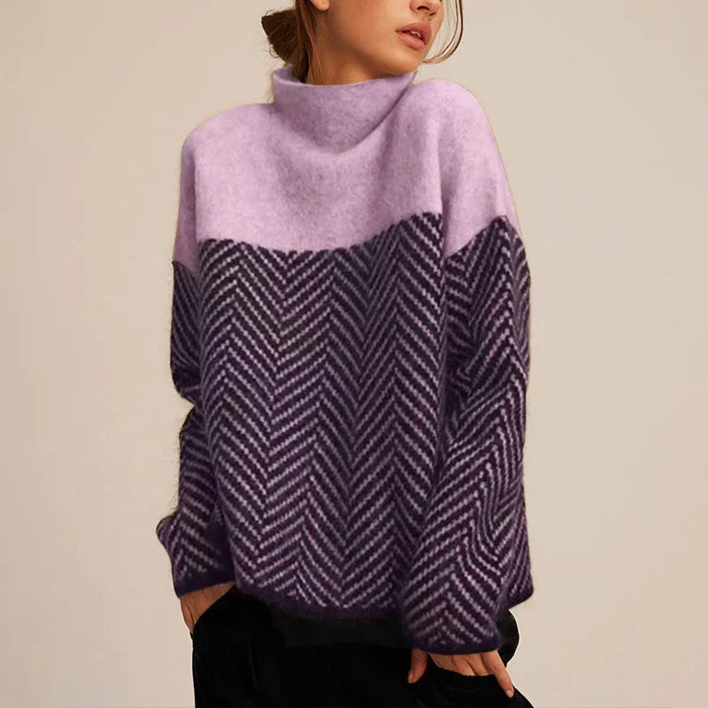 Trina | Women’s Long Sleeve Chevron Turtle Neck Sweater