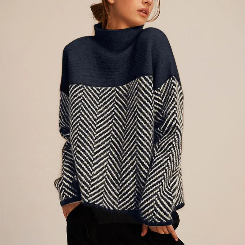Trina | Women’s Long Sleeve Chevron Turtle Neck Sweater