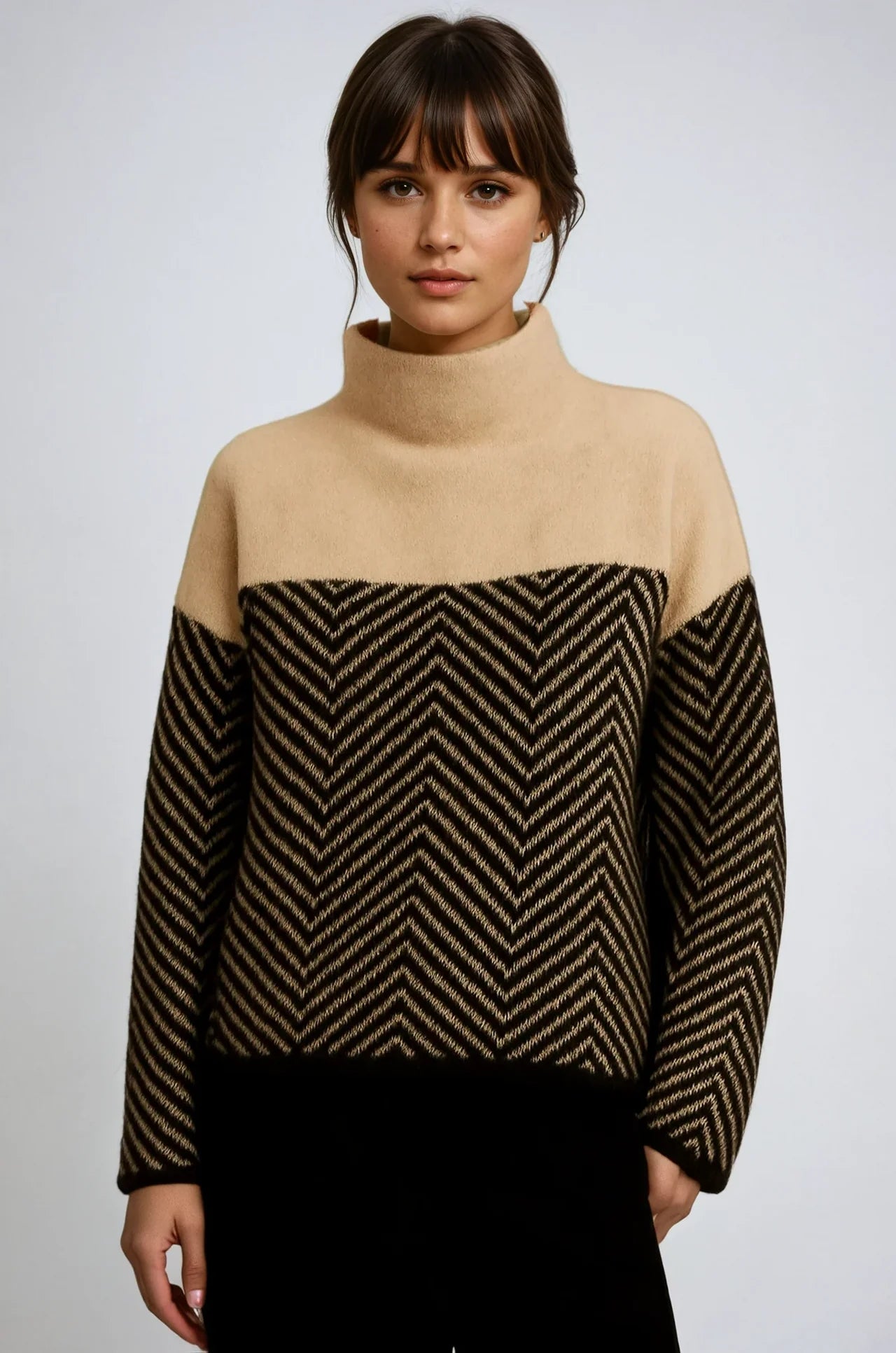Trina | Women’s Long Sleeve Chevron Turtle Neck Sweater