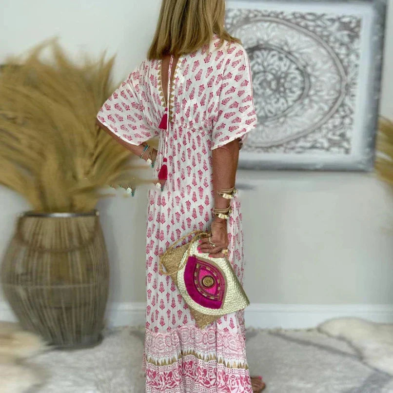 Vanessa | Women's Printed V Neck Summer Flowy Maxi Dress