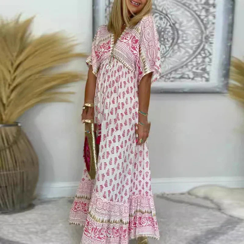 Vanessa | Women's Printed V Neck Summer Flowy Maxi Dress