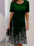 Vera | Women’s Short Sleeve Sparkly Scoop Neck Midi Dress