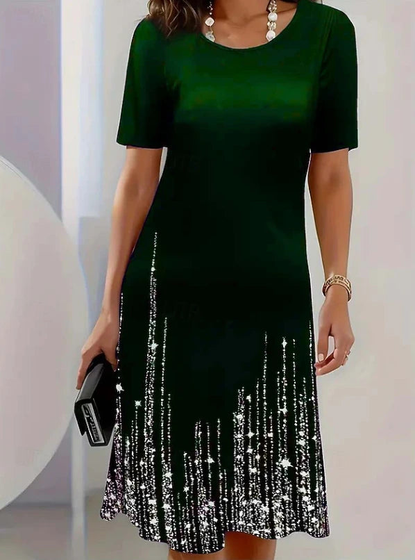 Vera | Women’s Short Sleeve Sparkly Scoop Neck Midi Dress