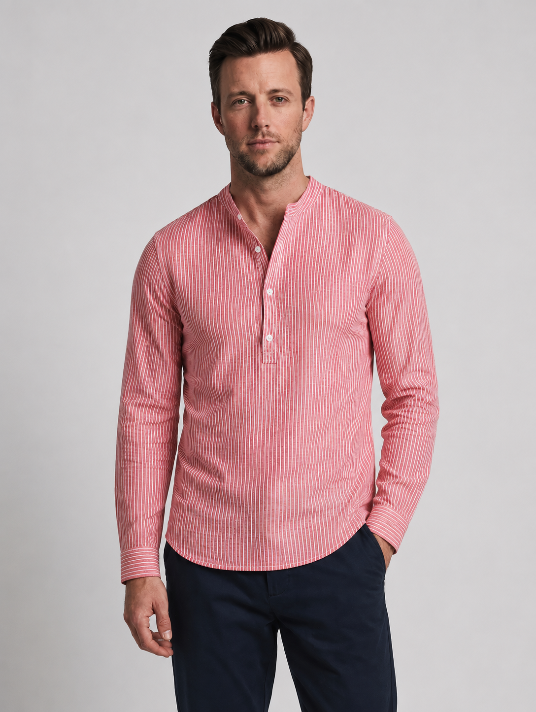 Vincent | Men's Striped Long Sleeve Stand Collar Dress Shirt
