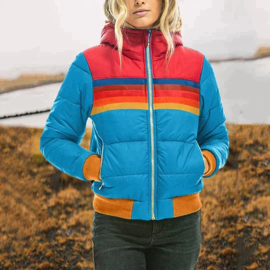 Violet | Women’s Striped Zip Front Long Sleeve Hooded Winter Jacket