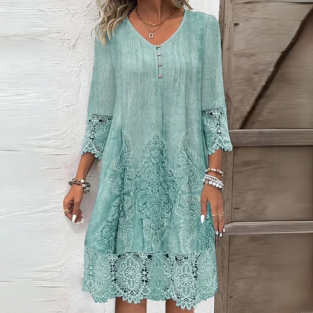 Virginia | Women's Button Front V Neck Midi Dress