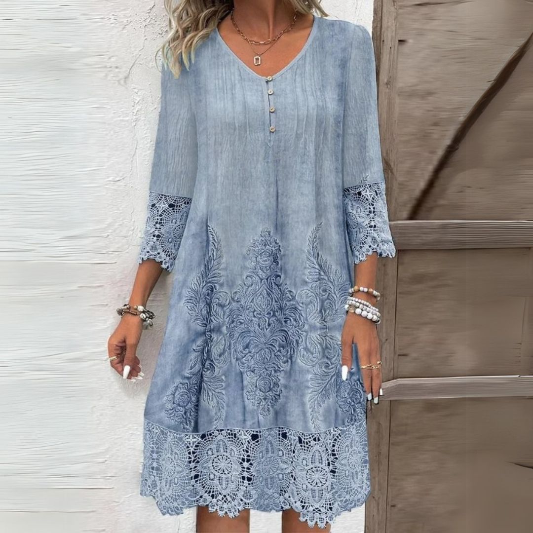 Virginia | Women's Button Front V Neck Midi Dress