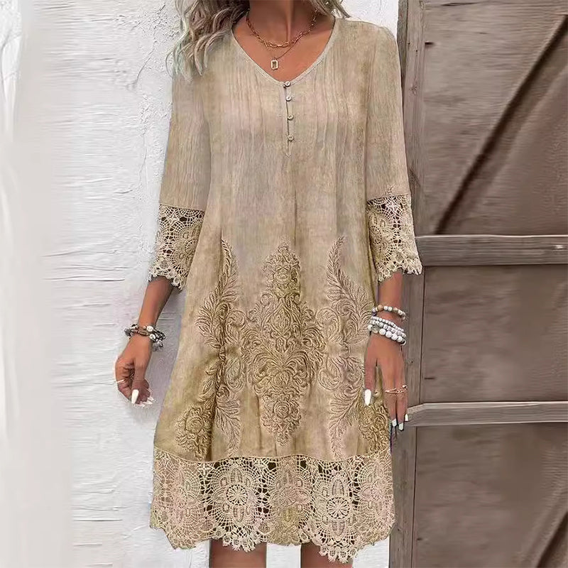 Virginia | Women's Button Front V Neck Midi Dress