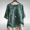 Viviana | Women's Leaf Print Asymmetric Button Summer Blouse