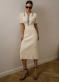 Wendy | Women's Collared Button Front Short Sleeve Midi Dress